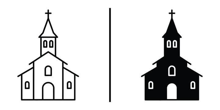 church, building, chapel, cathedral, christian, religion, icon, vector, sign, symbol, faith, holy, jesus, spirituality, god, catholic, belief, design, illustration, line, linear, solid, silhouette, se