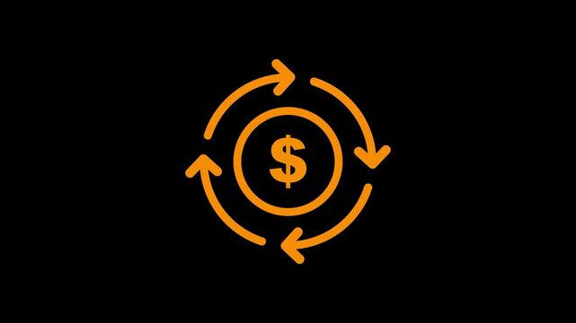 Circular arrows indicating a continuous loop around a dollar sign symbol representing financial exchange or money circulation