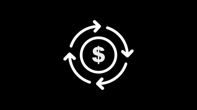 Circular arrows indicating a continuous loop around a dollar sign symbol representing financial exchange or money circulation