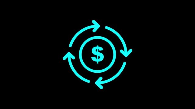 Circular arrows indicating a continuous loop around a dollar sign symbol representing financial exchange or money circulation