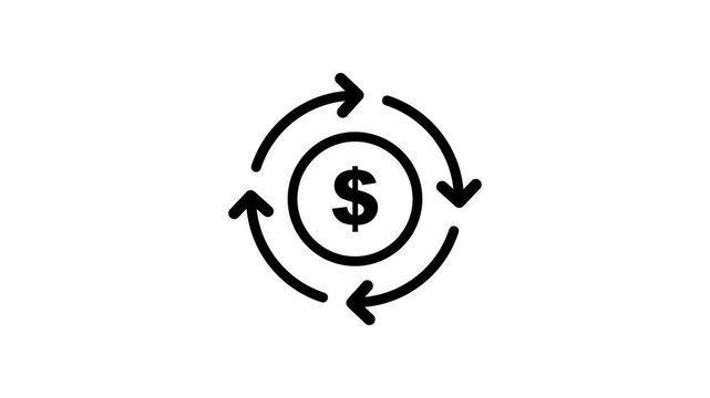 Circular arrows indicating a continuous loop around a dollar sign symbol representing financial exchange or money circulation