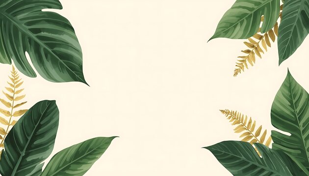 Minimalist botanical leaves art with soft cream background