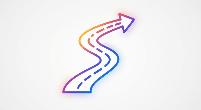 Winding Road Arrow Icon with Gradient Colors on White Background - Path Forward Concept