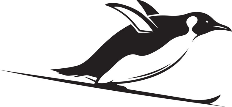 Black and white penguin skiing right bird animal
