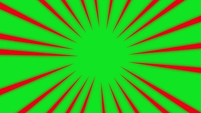 Anime zoom red speed line animation with radial streaks and motion blur on solid green background seamless loop comic style action visual ultra HD 4K