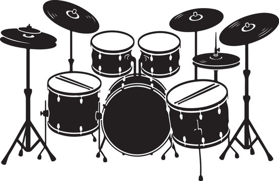 Black drum set with cymbals on stands drums