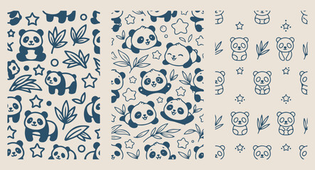 Panda bear pattern, cute forest animal illustration, minimalist wildlife line art, modern zoo vector print, isolated panda face sketch, premium animal doodle texture, adorable bear background, artisti © pankaj