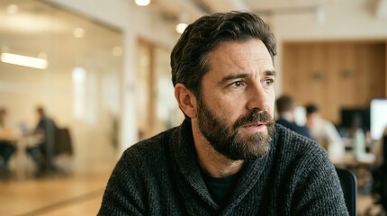 Fototapeta premium Thoughtful Middle aged Man in a Modern Office Space