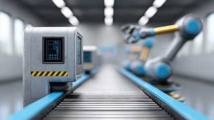 Fototapeta premium High-Tech Industrial Automation with Robotic Arms on a Modern Production Line for Efficient Manufacturing Processes