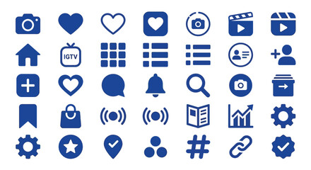 Obraz premium Collection of blue social media icons on a white background 