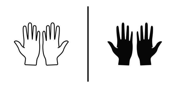 Open praying hands icon set with outline and solid silhouette flat vector illustration of human hands for prayer or blessing