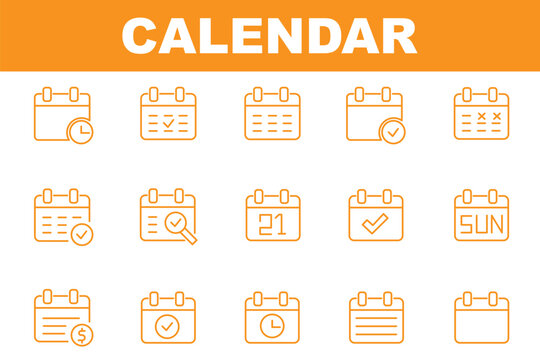 Calendar line icons. Vector illustration include icon - hourglass, deadline, timetable, deadline, agenda, sandglass outline pictogram for syllabus schedule. 64x64 Pixel Perfect, Editable Stroke
