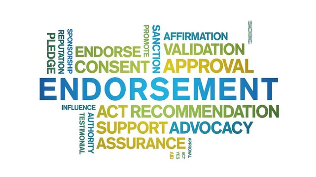 Endorsement animated word cloud-text design animation tag kinetic typography seamless loop.