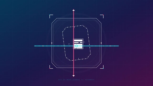 Futuristic animated digital HUD interface with target crosshairs scanning