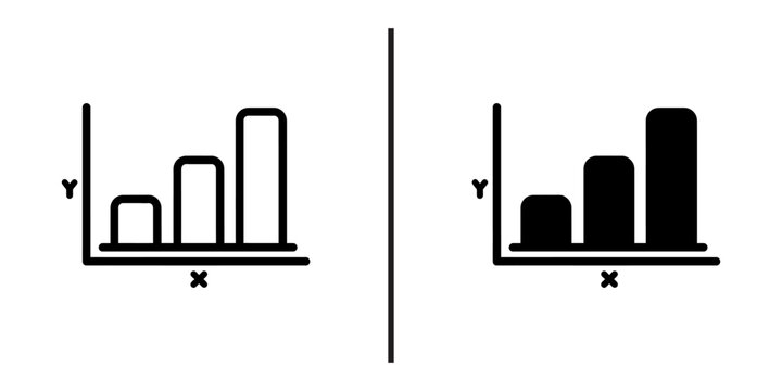 Bar chart graph icon set, financial progress xy coordinate line and solid vector icons, data statistics report symbols