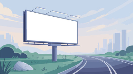 Fototapeta premium Billboard on the side of a road with a city skyline 