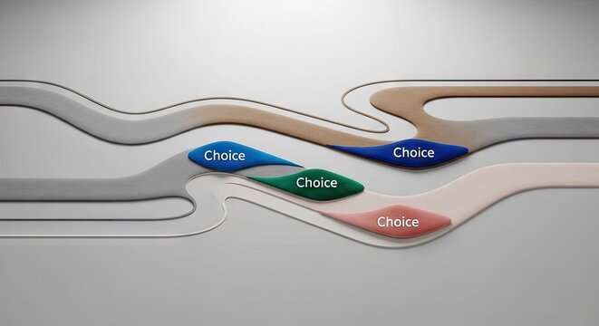 Abstract design with flowing lines and the word choice indicating options