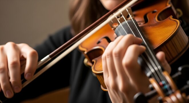 Close-up of a person playing the violin.