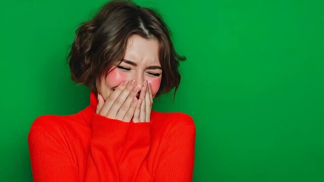 Female blushing in embarrassment after being caught in a funny situation
