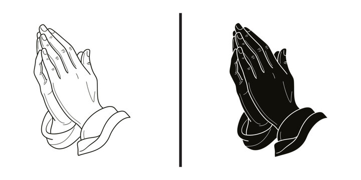 Praying hands icon set, hope faith line and solid vector icons, gratitude prayer peace symbols
