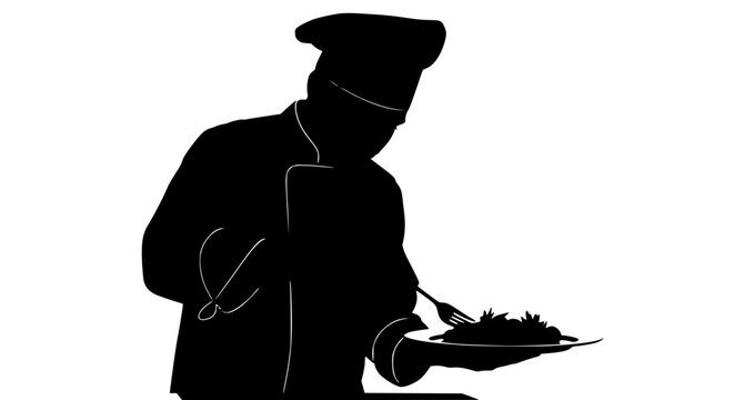 Silhouette of a Professional Chef Holding a Plate of Food