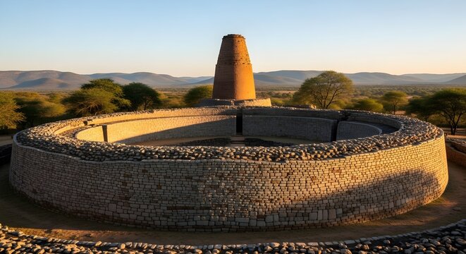 Ancient Great Zimbabwe Ruins at Sunset.