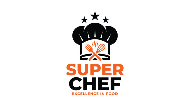 Super Chef Logo with Chef Hat and Utensils.
