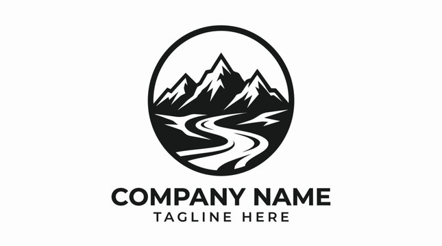 Mountain River Landscape Logo Design.