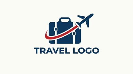 Fototapeta premium Travel Logo Featuring Suitcase and Airplane.