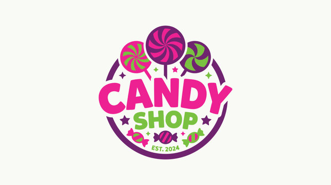 Colorful Candy Shop Logo Design with Lollipops.