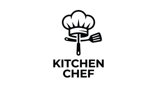 Kitchen Chef Logo with Utensils and Hat.