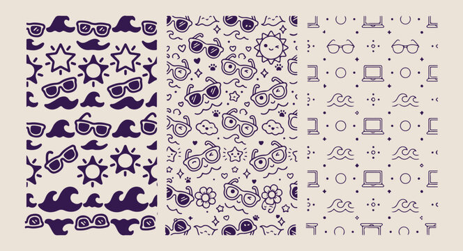 Minimal hand drawn space stars pattern, cute cartoon planet rocket line illustration, hand drawn cosmic moon doodle background, expressive strokes galaxy seamless art, purple nursery bedtime black lin