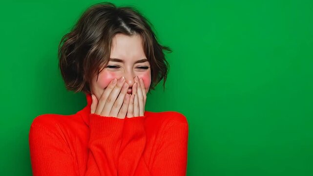 Female blushing in embarrassment after being caught in a funny situation.