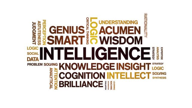 intelligence animated word cloud-text design animation tag kinetic typography seamless loop.