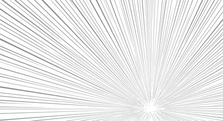 Obraz premium Dynamic grey radial lines erupt from a bottom point to create a sense of speed, perspective, or a burst of energy on a white field.