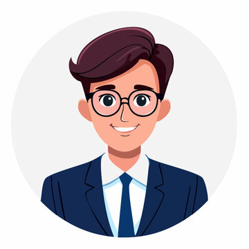 Cartoon man with glasses smiling.