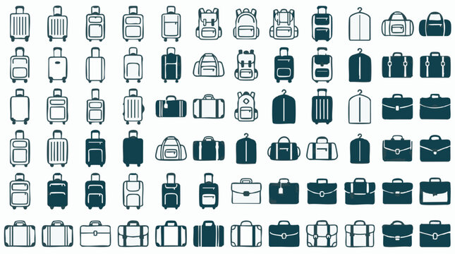 Travel and Business Bags Icons Set: Luggage, Backpacks, Duffel, Briefcases