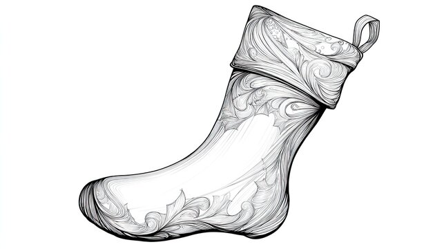 Elegant black and white christmas stocking with ornate decorative design