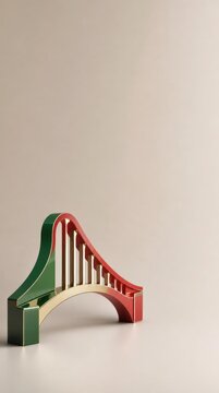 Arch bridge in red and green colors inspired by the Portugal flag design