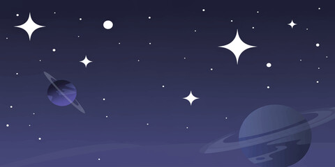 Starry Night Space Background with Planets and Galaxy Illustration © mahabubmorshed