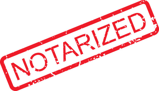 A red grunge rubber stamp with the word notarized used for official legal document verification purposes