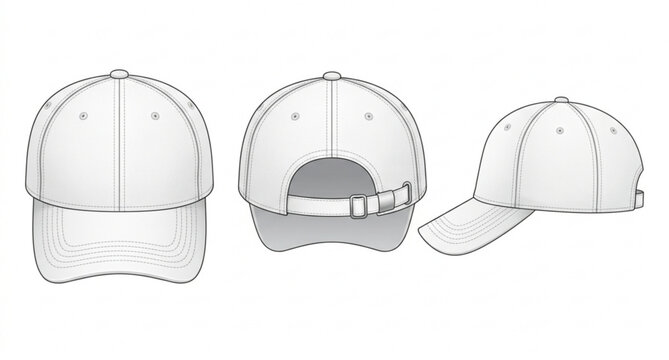 Baseball cap mockup set vector white textile hat front back side isolated elements on white background