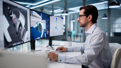 Fototapeta premium Experienced Man Using CAD Software