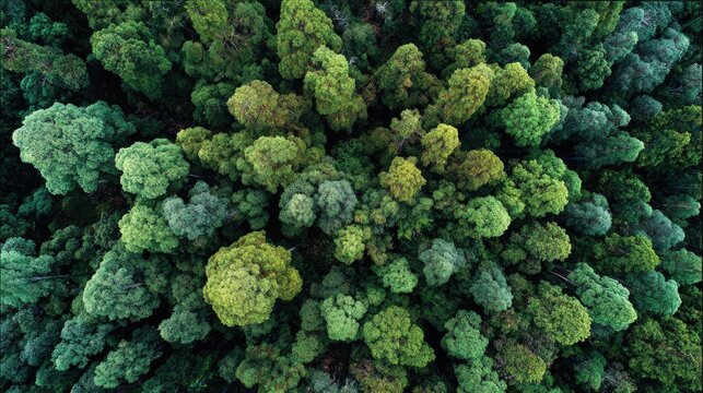Lush green treetops form a textured canopy seen from directly above