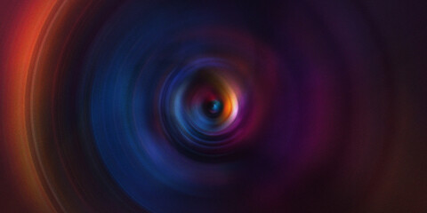 Circular motion blur background with radial colorful rings of blue red and gold light forming hypnotic cosmic spiral pattern. © Vector Stock