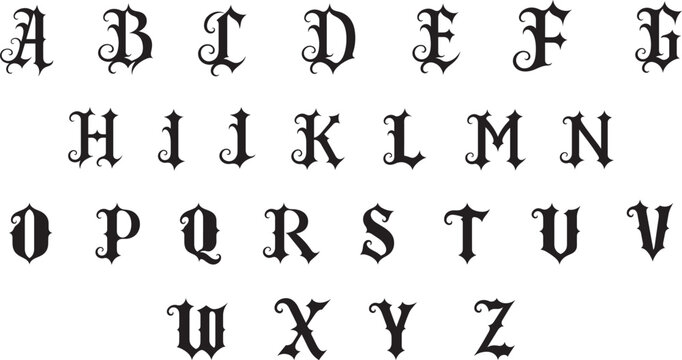 Gothic Alphabet Blackletter Font Set with Decorative Letters