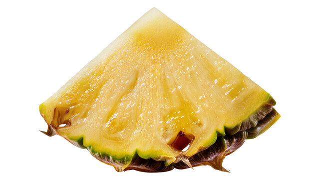 Juicy pineapple slice with green spiky rind, isolated on transparent background