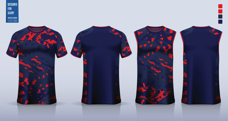 T-shirt mockup, sport shirt template design for soccer jersey, football kit. Tank tops for basketball jersey, running singlet. Fabric pattern for sport uniform in front and back view.  © tondruangwit