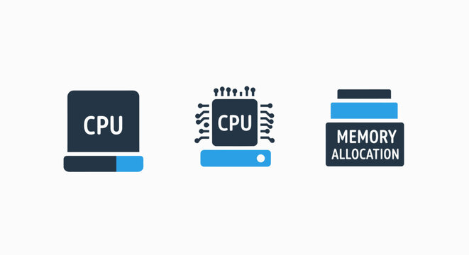 Icons representing cpu and memory allocation for computing and data processing with computer science computer processing technology computing hardware information allocation management