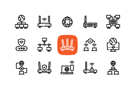 Computer network outline icon design set